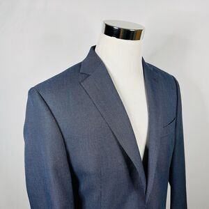 Chaps 40R Sport Coat Blue Plaid Two Button Lined Poly Rayon Blend